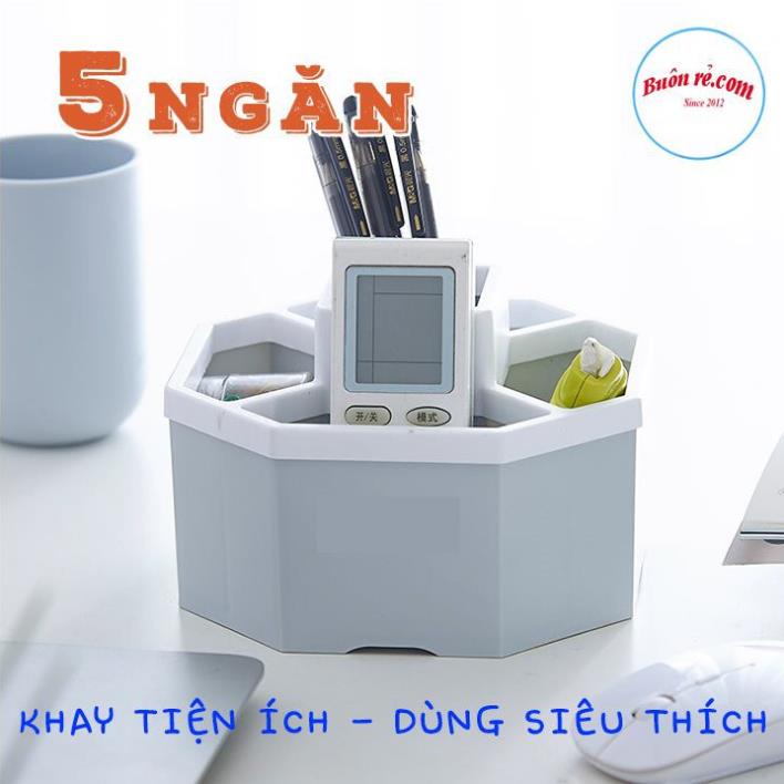 Khay tiện ích lục giác 5 ngăn để bàn nhựa Việt Nhật, khay đựng đồ đa năng màu xinh xắn
