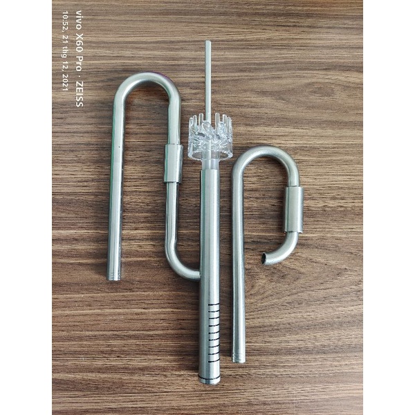 In out inox fi10 kèm hút váng cho bể thủy sinh