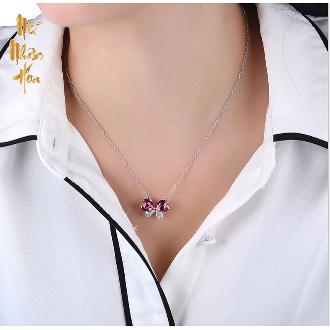 VCS014 Vòng cổ bạc và pha lê hình Điệp luyến hoa