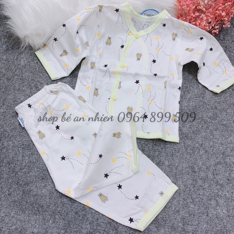 Bộ tay dài jou in rơi cho bé 3-8kg-Bộ quần áo cotton 100%