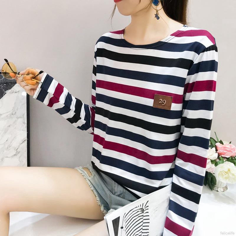 Áo Thun Tay Dài Hoạ Tiết Kẻ Sọc Nhiều Màu Sắc