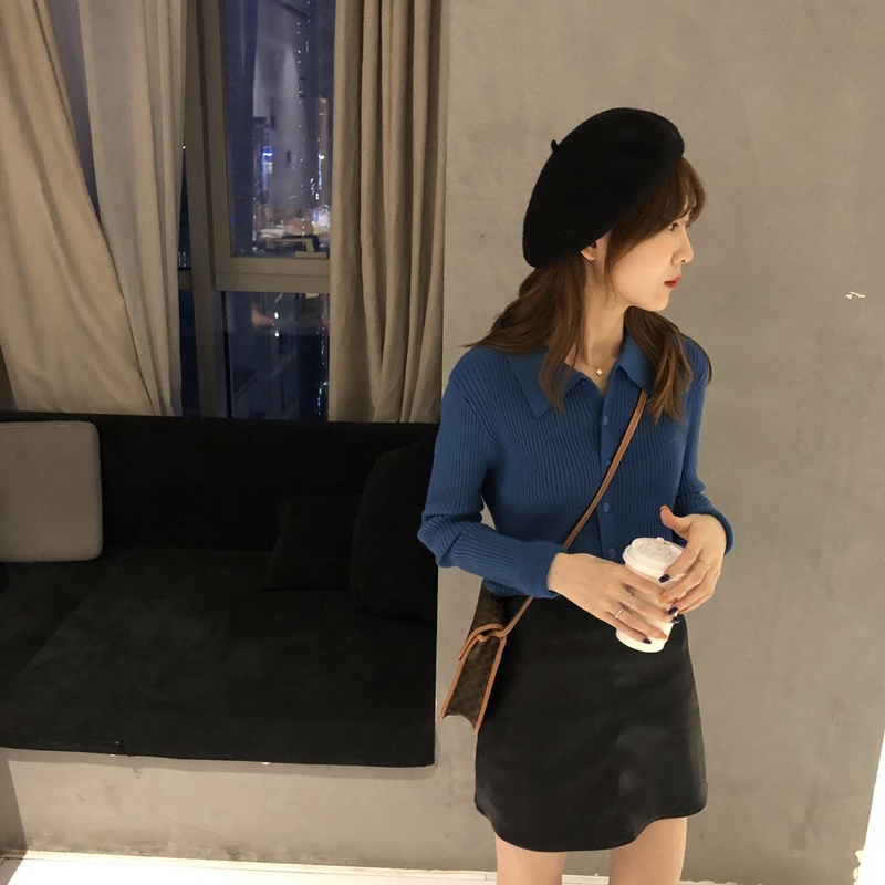 Áo sweater dài tay cổ polo thiết kế thời trang theo phong cách Hàn Quốc cho nữ