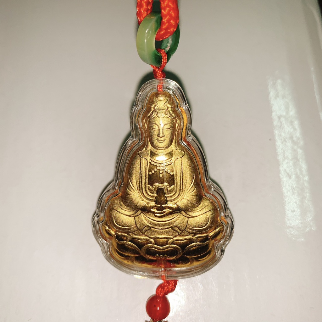 Khánh Treo Xe Phong Thủy Tượng Phật Bà Quán Thế Âm Bồ Tát Màu Vàng 2 Mặt Cao Cấp