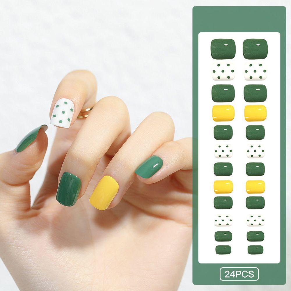 Bộ Móng Tay Giả Ngắn Họa Tiết Gấu Trúc / Hoa Chấm Bi Phong Cách Nhật Bản