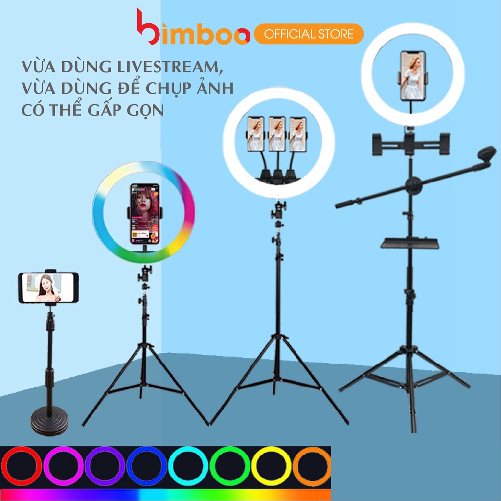 Đèn Livestream Bán Hàng Chính Hãng BIMBOO Size 45, 54cm Kèm Chân Đỡ Đèn Dài 2m1