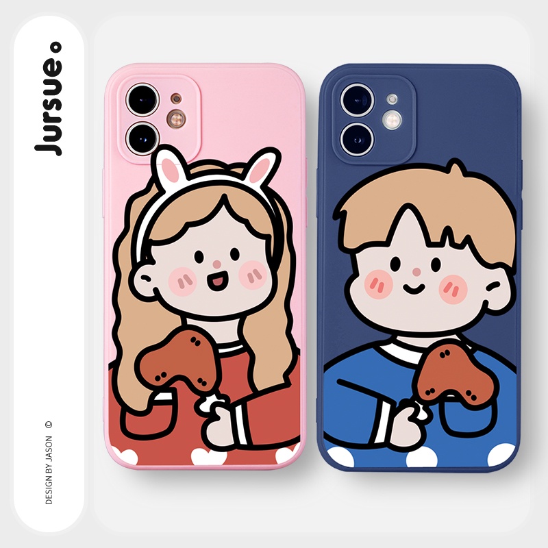 Ốp lưng JURSUE hoạt hình cặp đôi dễ thương đẹp cho iPhone 13 12 11 Pro Max SE 2020 X XR XS ip 8 7 6 6S Plus kute Y196