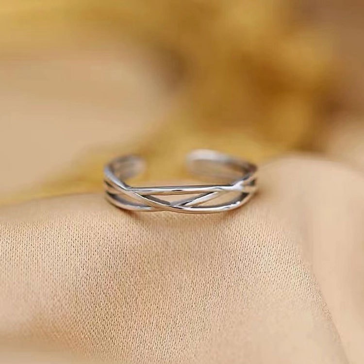 Nhẫn nữ bạc thật 925 dáng mở freesize sóng đan đơn giản, cá tính, dễ đeo | HARMONY ACCESSORIES N29