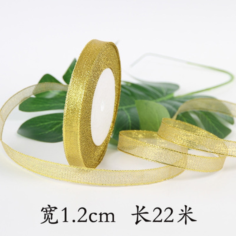 Cuộn Dây Ruy Băng Kim Tuyến Màu Vàng / Bạc 6 / 10 / 12mm X 22m Dùng Gói Quà