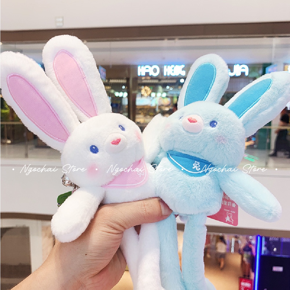 Móc Khóa Thỏ Nhồi Bông Tai Dài Có Thể Rút Chân Siêu Đáng Yêu 4 Màu Ngochaistore