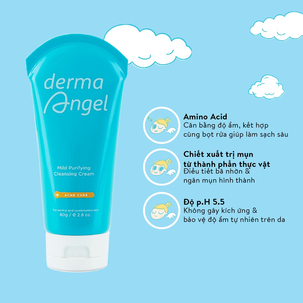 Sữa rửa mặt nhẹ dịu cho da dầu mụn và nhạy cảm (80g) DERMA ANGEL