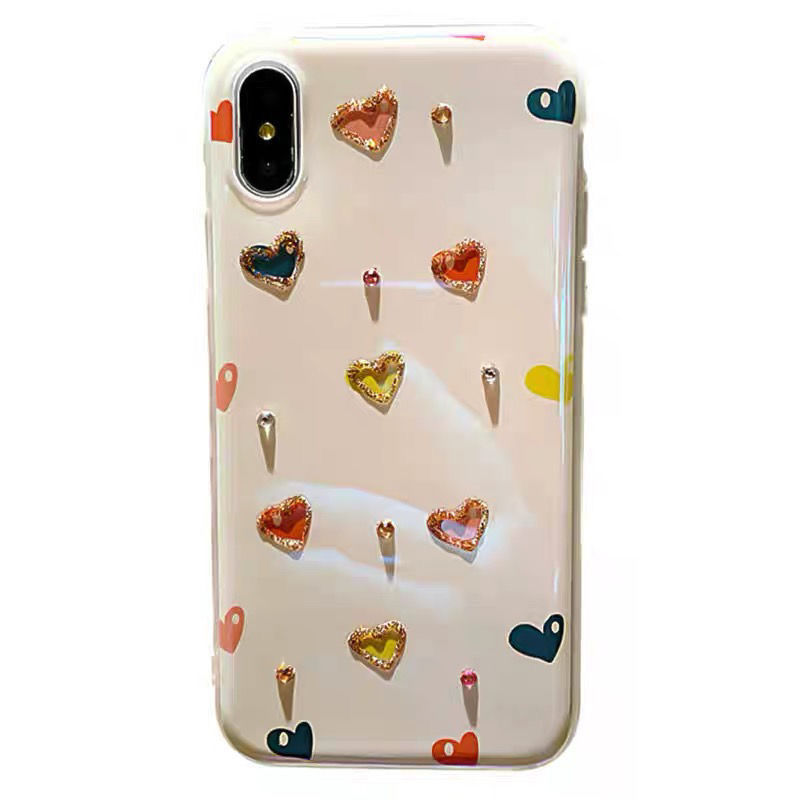Ốp Lưng Trái Tim Đính Đá Cho Điện Thoại iPhone 7 8 x xr xs 11 12 13 14 pro max