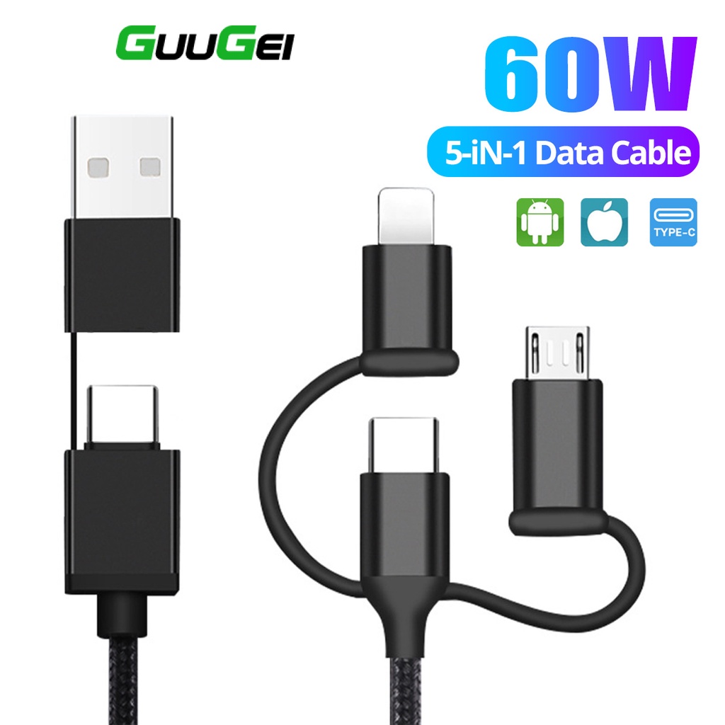 Dây Cáp Sạc Nhanh 5 Trong 1 PD 60W Cho i-Phone 13 12 Huawei Samsung Tablet Laptop