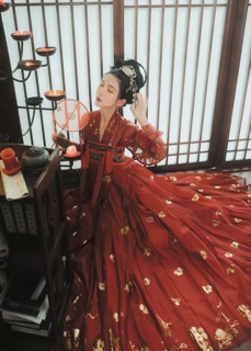 Hán phục đỏ in hạc