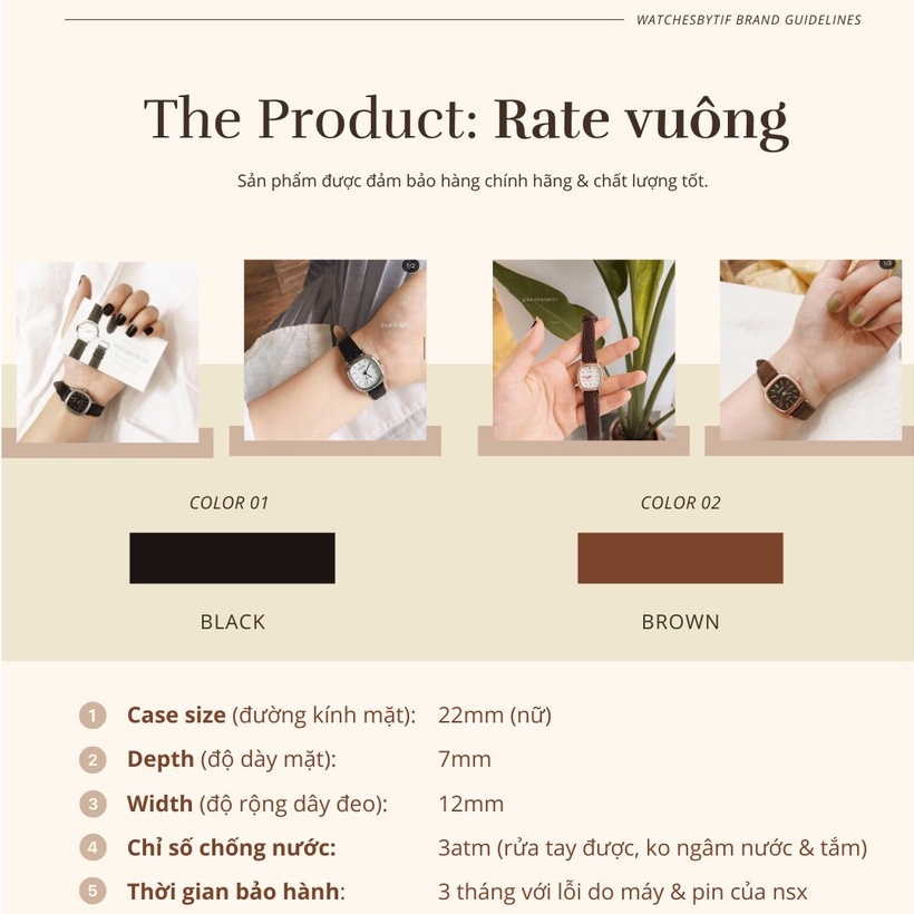 Đồng hồ nữ dây da mặt vuông RATE full black đồng hồ nữ mặt nhỏ chính hãng Watchesbytif size 22mm đẹp giá rẻ chống nước | BigBuy360 - bigbuy360.vn