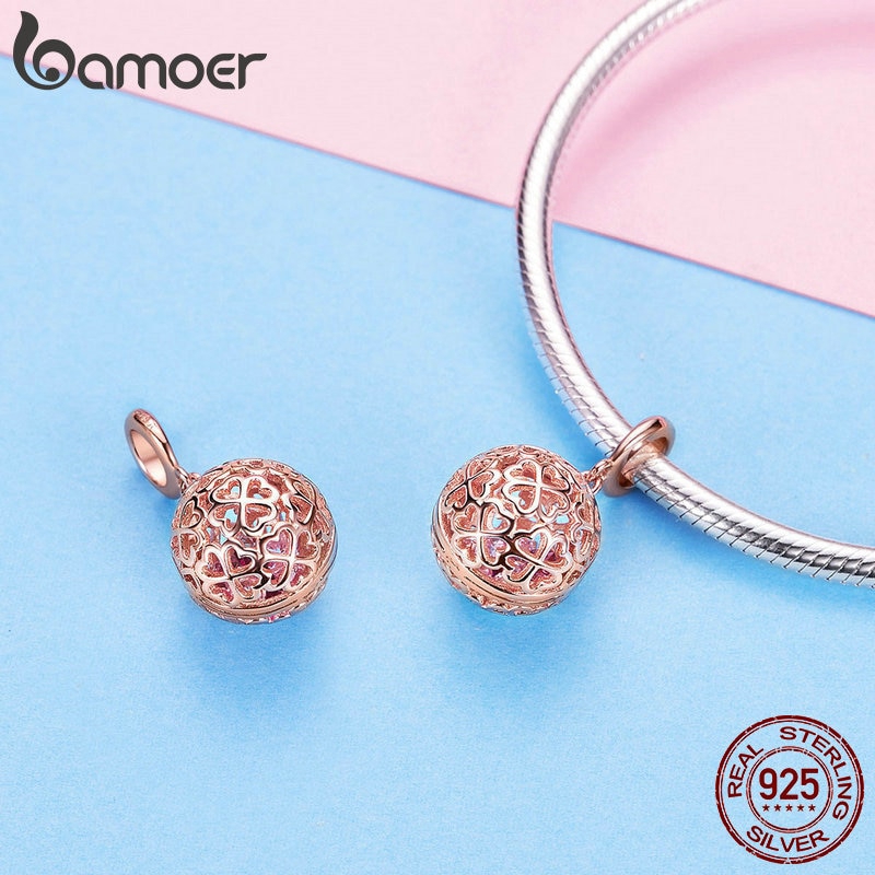 Mặt dây Bamoer khoét rỗng hình trái tim SCC1127 bằng bạc 925 màu vàng đồng làm trang sức