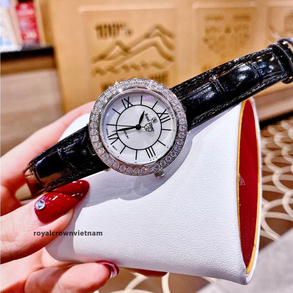 Đồng Hồ Nữ Chính Hãng Dây Da Royal Crown 4632 Chống Nước Chống Xước