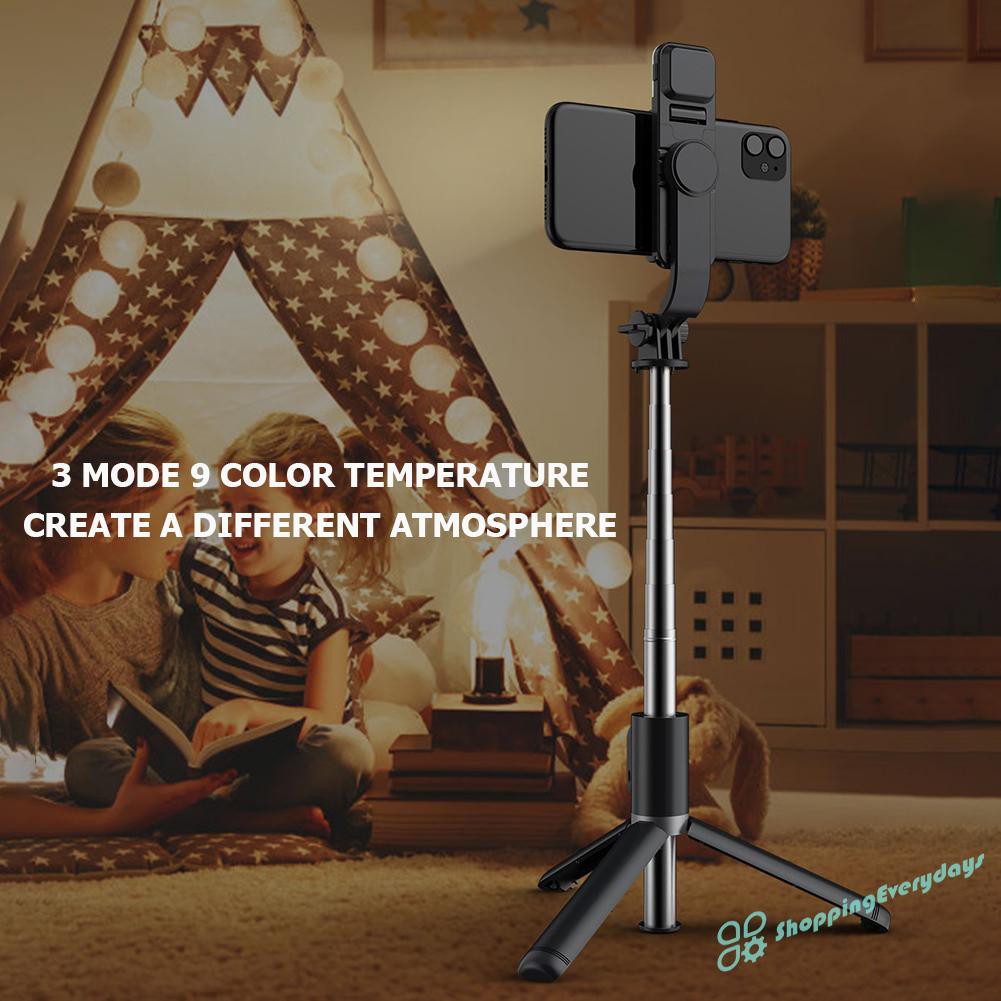 sv  Q02S Bluetooth Selfie Stick Tripod w/ Remote Shutter + Dimmable Fill Light