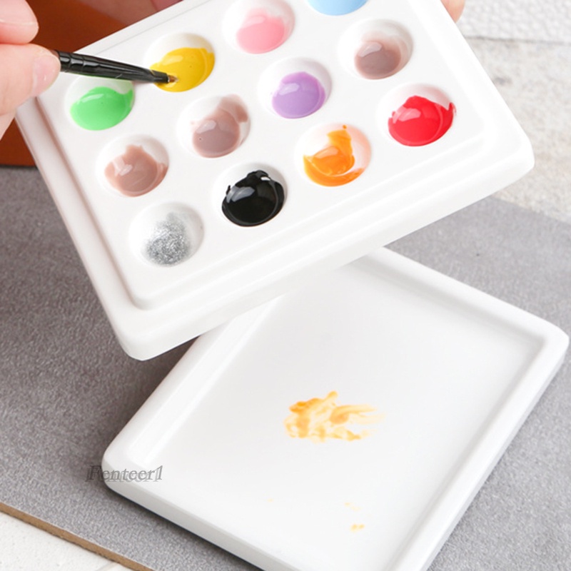 [Fenteer1] Bảng Pha Màu Nước Gouache Bằng Sứ Có Vỏ Dễ Vệ Sinh