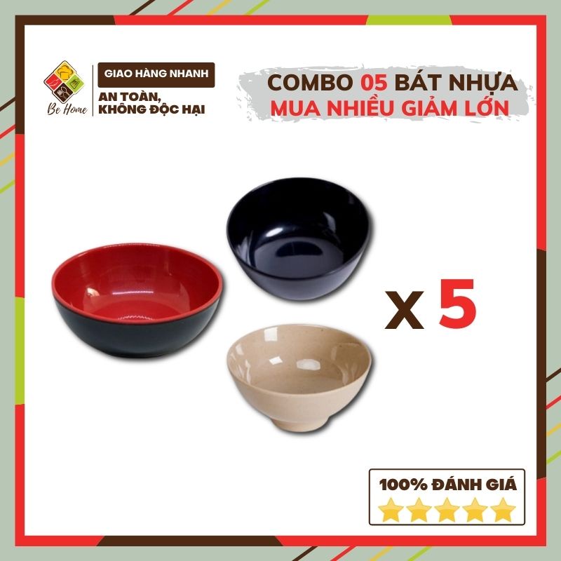 Bát ăn cơm melamine  BEHOME Tô ăn cơm Chịu Nhiệt Độ Cao Bát nhựa Ăn Cơm Cao Cấp Hàn Quốc [COMBO 5 BÁT]