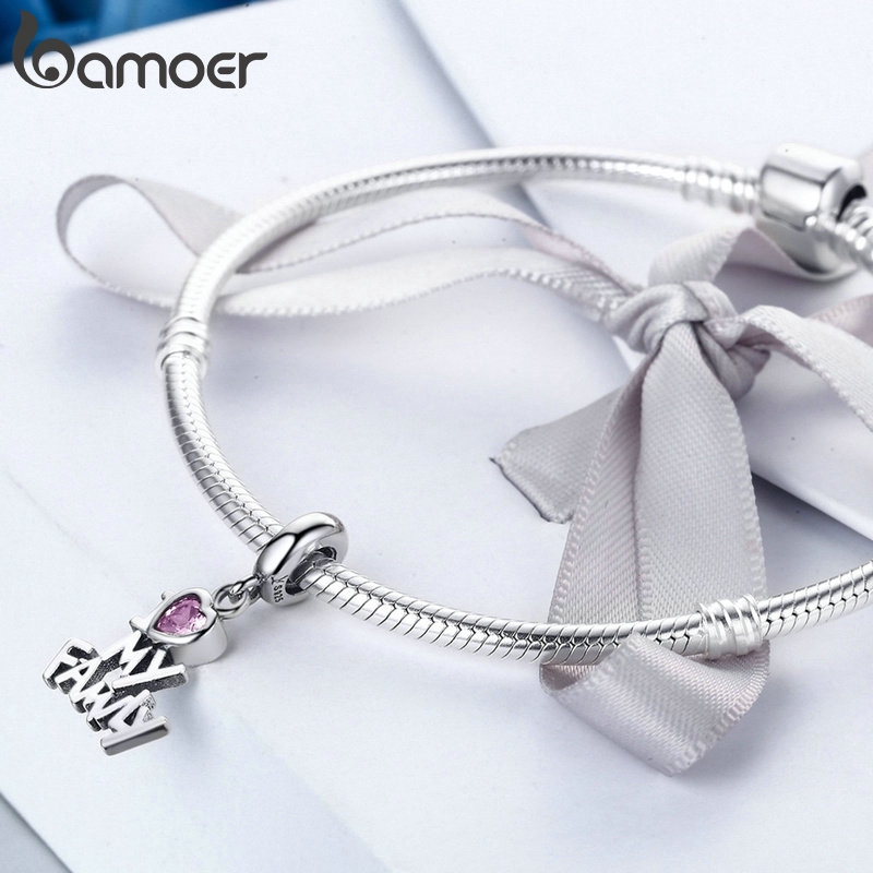 Hạt trang sức Bamoer SCC251 I Love My Family bằng bạc 925 dùng làm vòng đeo tay