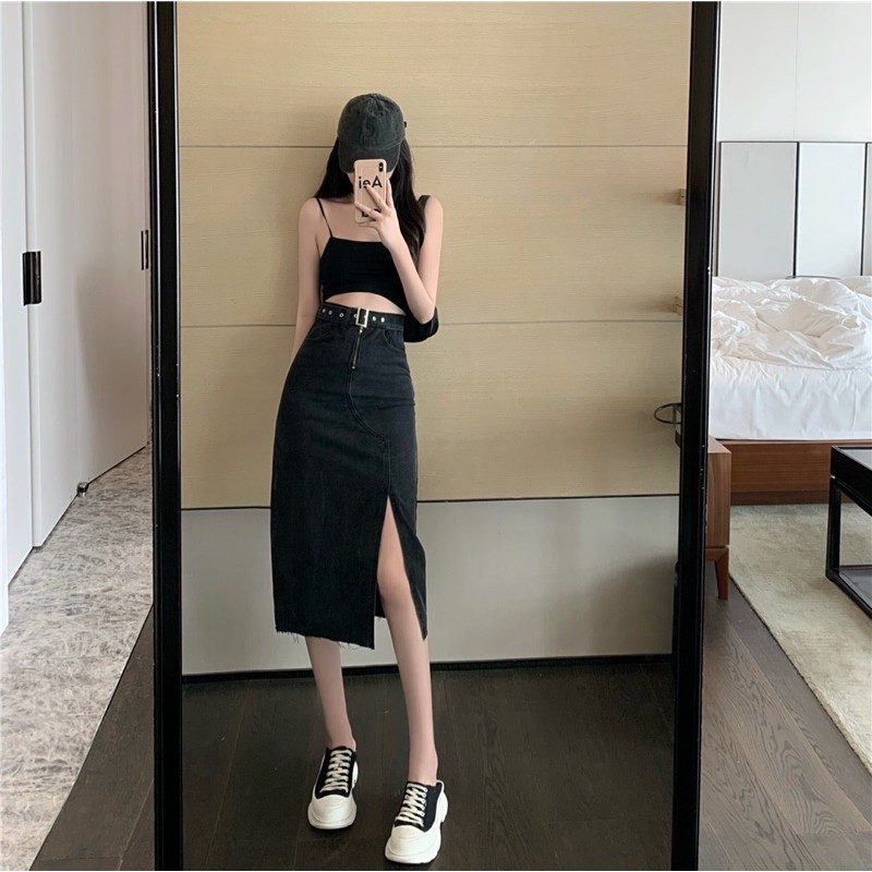 Chân váy bò khoá xẻ tà | BigBuy360 - bigbuy360.vn