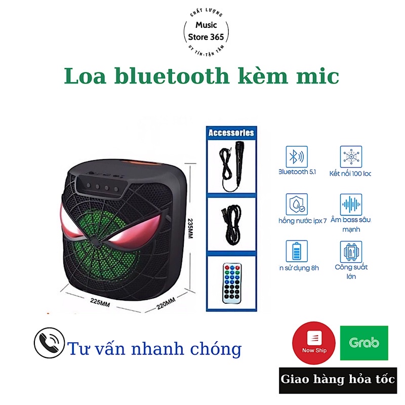 Loa Hát Karaoke Spider Man NB-16 Tặng Kèm Mic, Speaker Bluetooth Ánh Mắt Nhện T&T