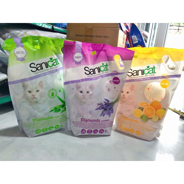 CÁT VỆ SINH THUỶ TINH KHÔNG MÙI SANICAT 5l CHO CHÓ MÈO