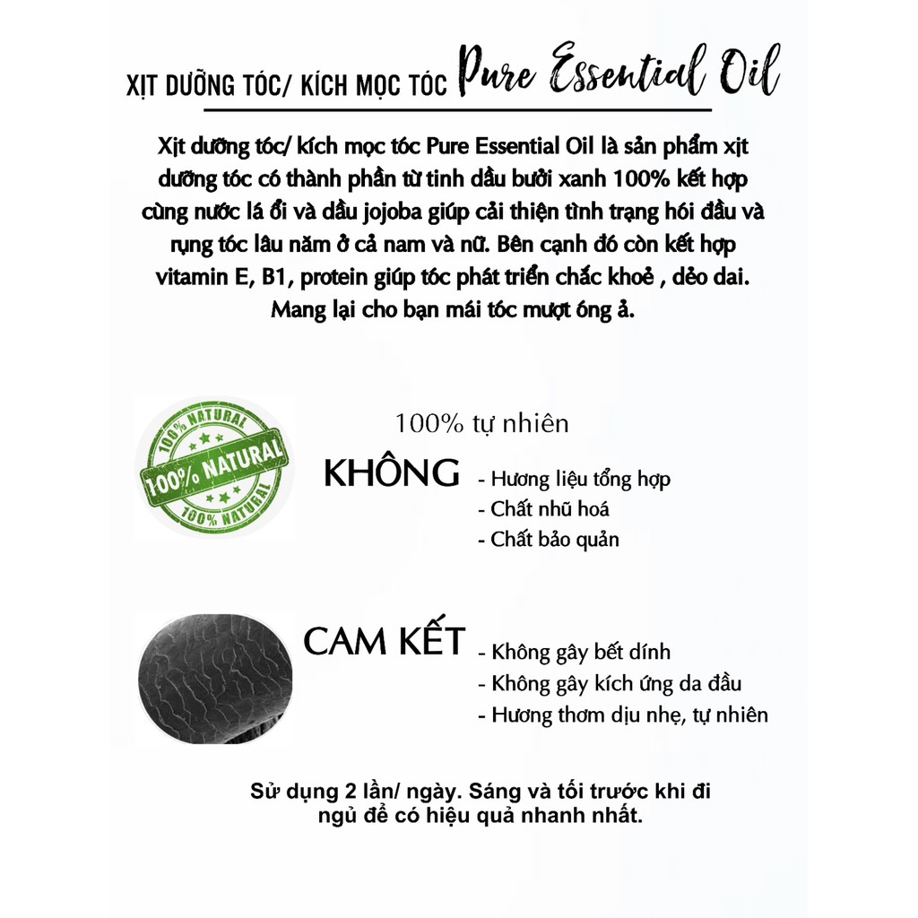 CHAI XỊT DƯỠNG TINH DẦU BƯỞI XANH & SERUM JOJOBA PURE ESSENTIAL OIL kích_mọc_tóc trị_rụng_tóc | BigBuy360 - bigbuy360.vn