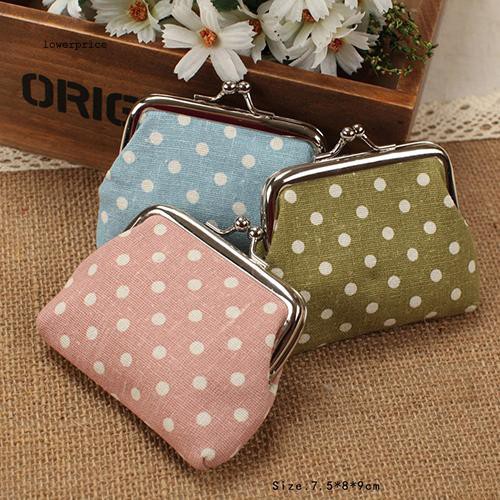 Ví đựng tiền mini bằng cotton họa tiết chấm bi xinh xắn dành cho nữ