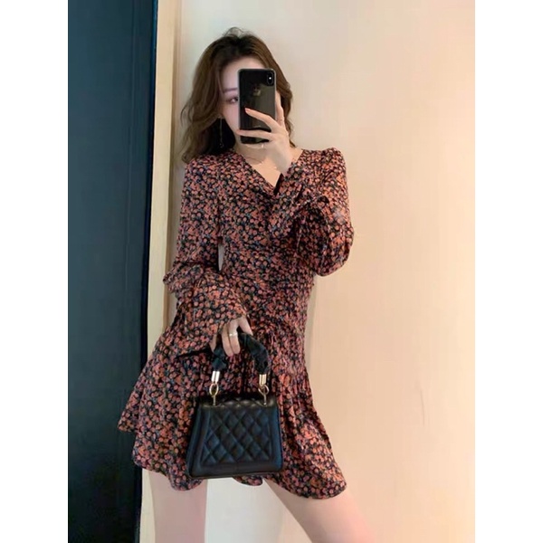 Đầm midi nữ đầm nữ tay dài da beo xinh xắn Hottrend | BigBuy360 - bigbuy360.vn