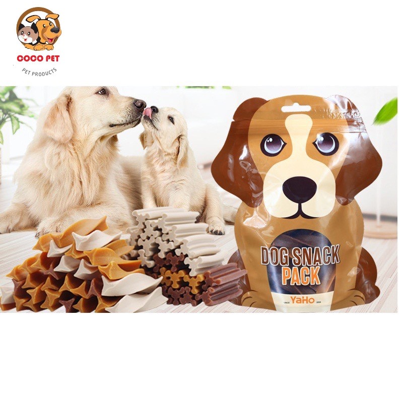 Bánh Thưởng, Thanh Xoắn Gặm Sạch Răng Cho Chó Dog Snack Pack Yahoo Túi 120g Mix 3 Vị Bò-Sữa-Gà