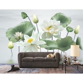 {HỎA TỐC}Tranh dán tường tranh trang trí 3d hoa sen trắng H122 (Có in theo yêu cầu)
