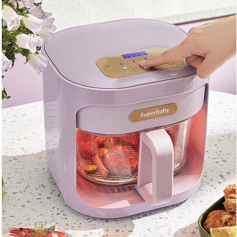 Nồi chiên không dầu khay thuỷ tinh trong suốt BABYSTAR 4.5L  màu tím/xanh bảo hành 12 tháng