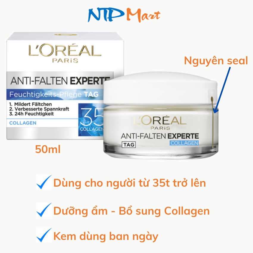 Kem dưỡng da dưỡng ẩm BAN NGÀY bổ sung Collagen L’oreal 35+ cho người từ 35 tuổi, dung tích 50ml nhập từ Đức