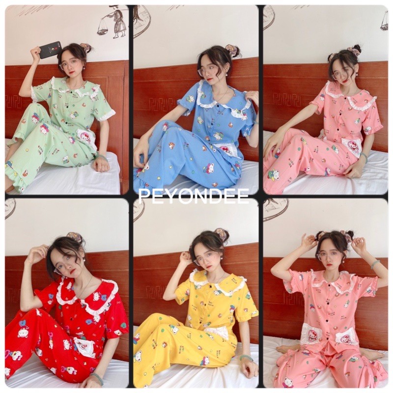 Set đồ ngủ PEYONDEE bánh bèo tiểu thư, vải thoáng mát, co giãn nhẹ