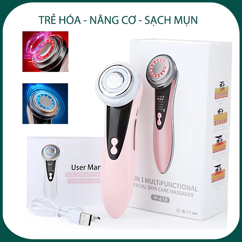 Máy massage mặt Máy đẩy tinh chất Máy điện di Làm sạch sâu Giảm mụn Trẻ hóa làm da Dưỡng trắng da Nâng cơ (BH 1 đổi 1)