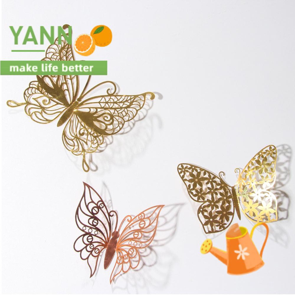 Bộ 12 Miếng Dán Tường Họa Tiết Bươm Bướm 3D Bằng Kim Loại Độc Đáo DIY