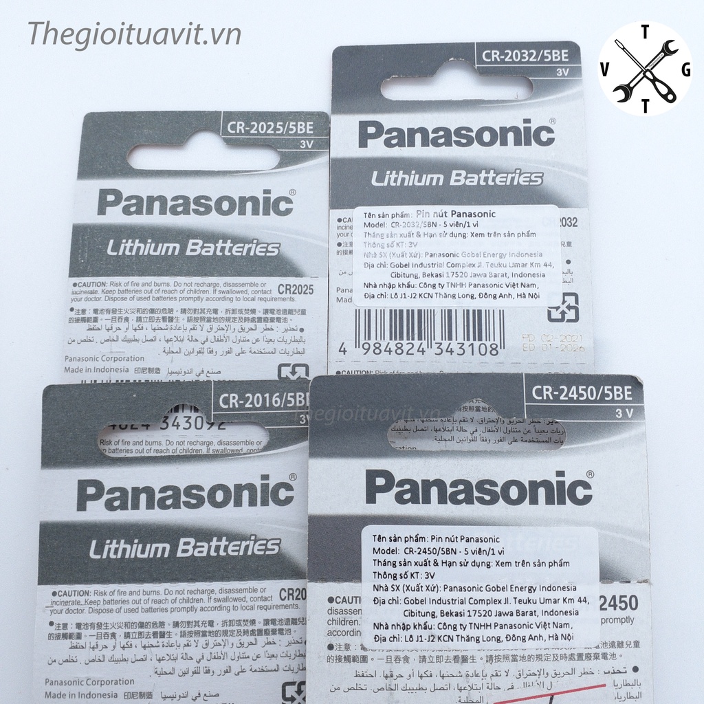 Pin Panasonic CR1220 CR2016 CR2025 CR2032 CR2450 vỉ 5 viên chính hãng