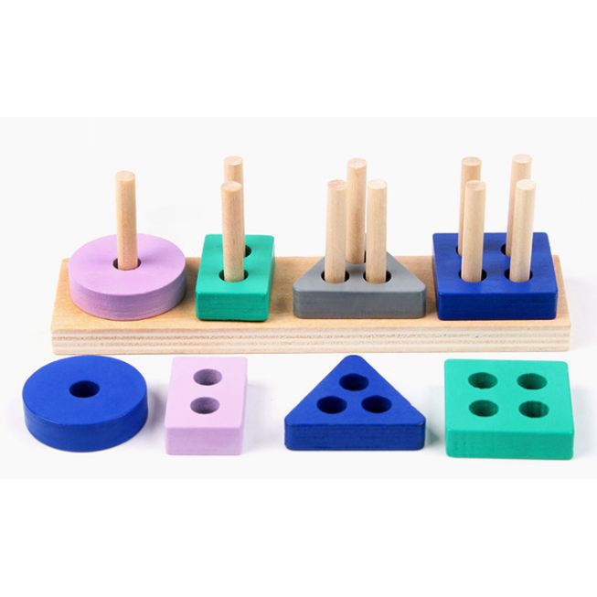 Đồ chơi trí tuệ gỗ,bộ tháp 4 cọc montessori mini bé học thả cọc,xếp chồng,to nhỏ,an toàn cho trẻ em,hàng đẹp-Shopmina123