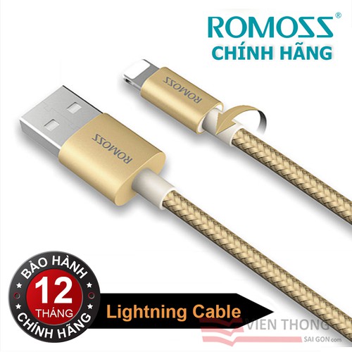 Cáp sạc iPhone iPad Romoss Lightning CB12N bọc Nylon Vàng - Hãng phân phối chính thức