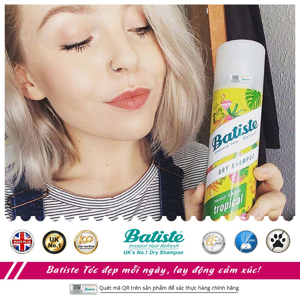 Dầu Gội Khô Batiste Hương Hoa Nhiệt Đới - Batiste Dry Shampoo Coconut & Exotic Tropical 200ml