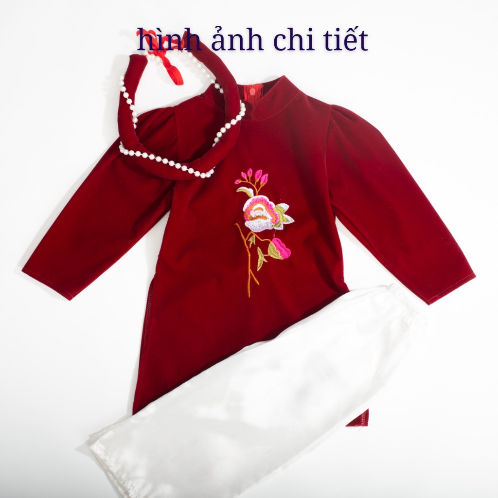 [Tặng Kèm Mấn Đính Ngọc] Áo Dài Tết Bé Trai, Bé Gái Vải Nhung Thêu Ngực Cực Đẹp, Áo Dài Cách Tân 2021 ADT21