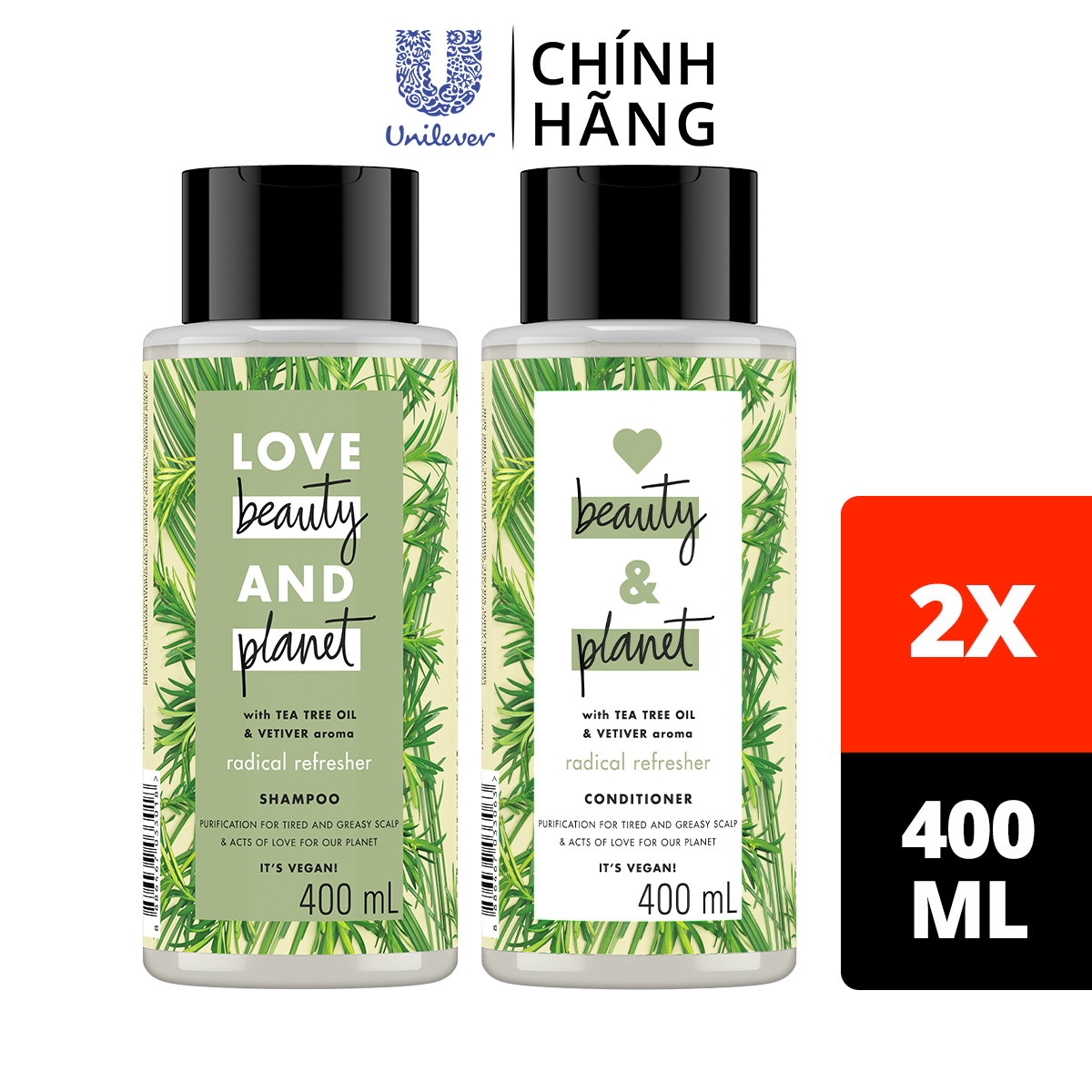 Combo dầu gội xả LBP detox sạch sâu với 100% tinh dầu tràm trà Úc và hương cỏ vetiver 400ml