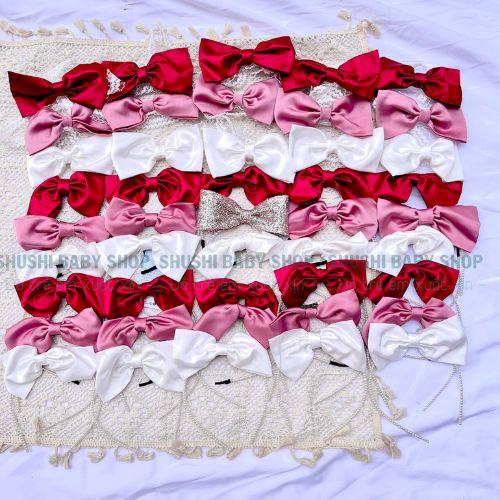 Cài tóc nơ, băng đô, tuaban nơ cho bé màu hồng trắng đỏ handmade SHUSHI