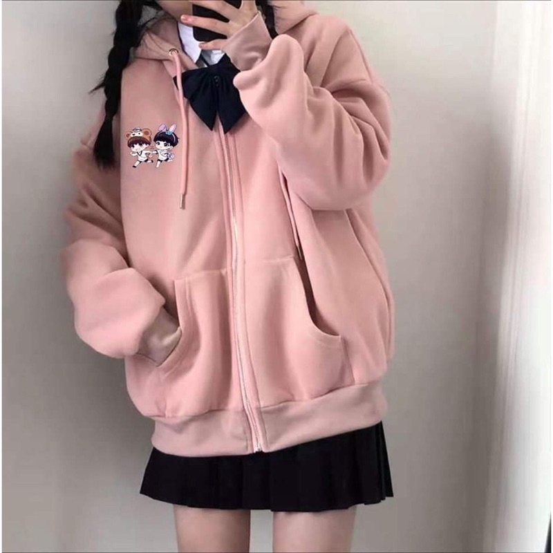 Áo khoác nữ, áo hoodie form rộng chất nỉ dày có mũ khoá kéo chất mềm đẹp