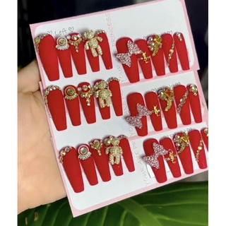 Móng úp giả đỏ nhám Tết