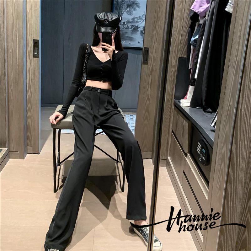 Quần dài lưng cao ống rộng màu trơn thời trang cho nữ