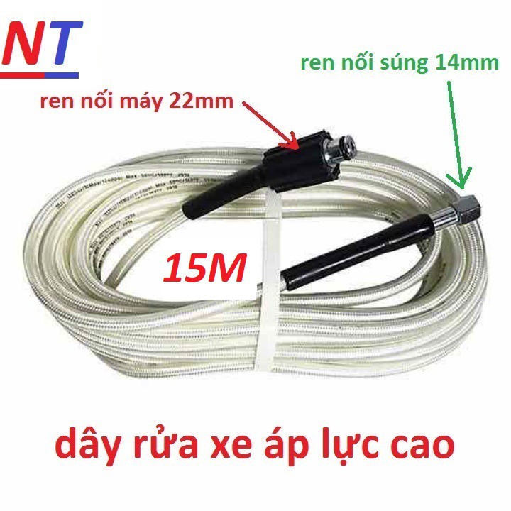 Combo dây rửa xe 15 mét áp lực cao tặng kèm súng có điều chỉnh tia nước