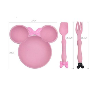 Khay ăn dặm Mickey lúa mạch kèm thìa dĩa cho bé