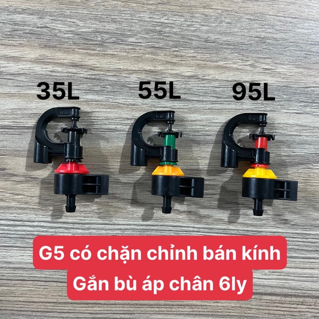 Béc G5 Cải Tiến có Chân Bù áp Nối 6mm- Tưới dừa, Lan- Tưới phun mưa